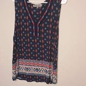 Absolutely Famous Navy and Red Patterned Tank Top